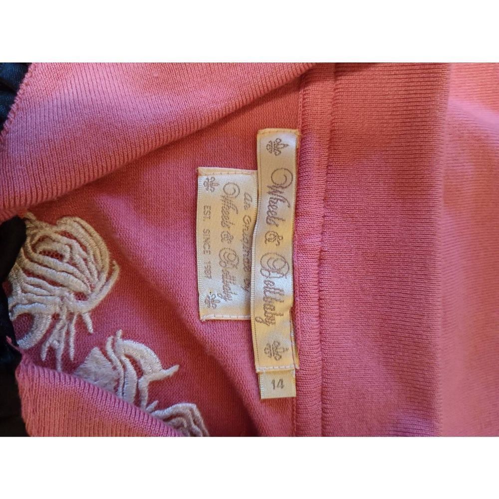 Embroidered Rose Button-Up Cardigan - Coral with Black Trim - Picture 13 of 14